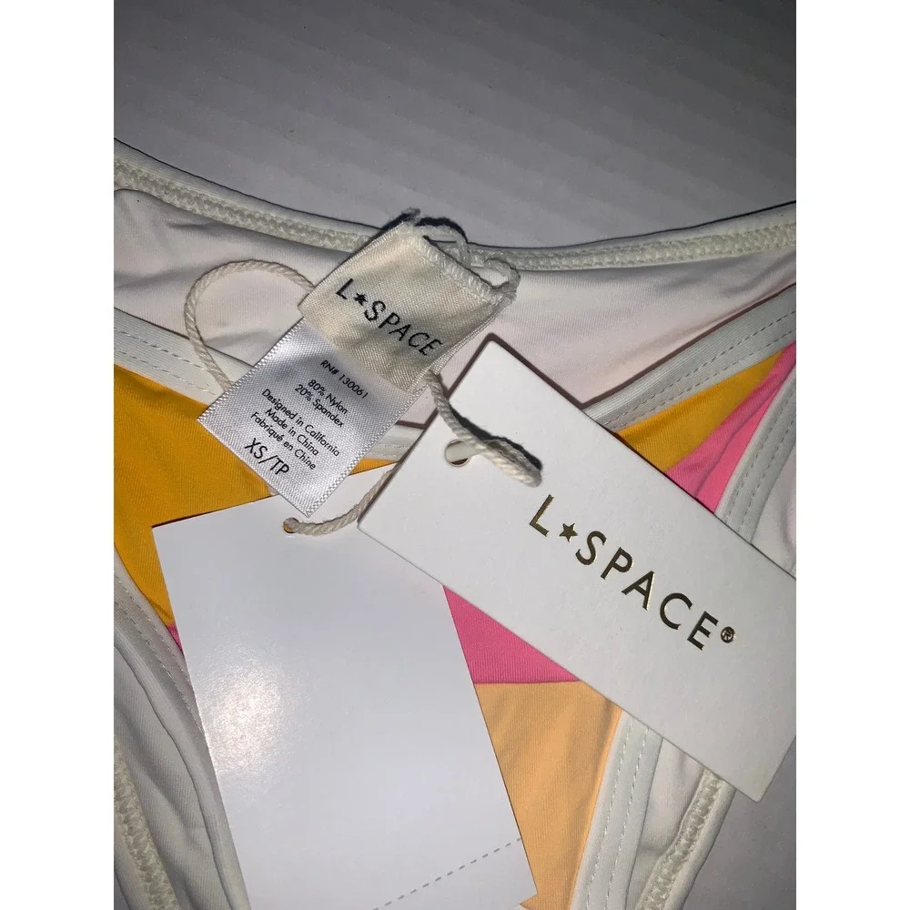 LSPACE Daybreak‎ Bottom Bitsy Bikini Swimsuit XS White Rainbow Stripe Low Rise